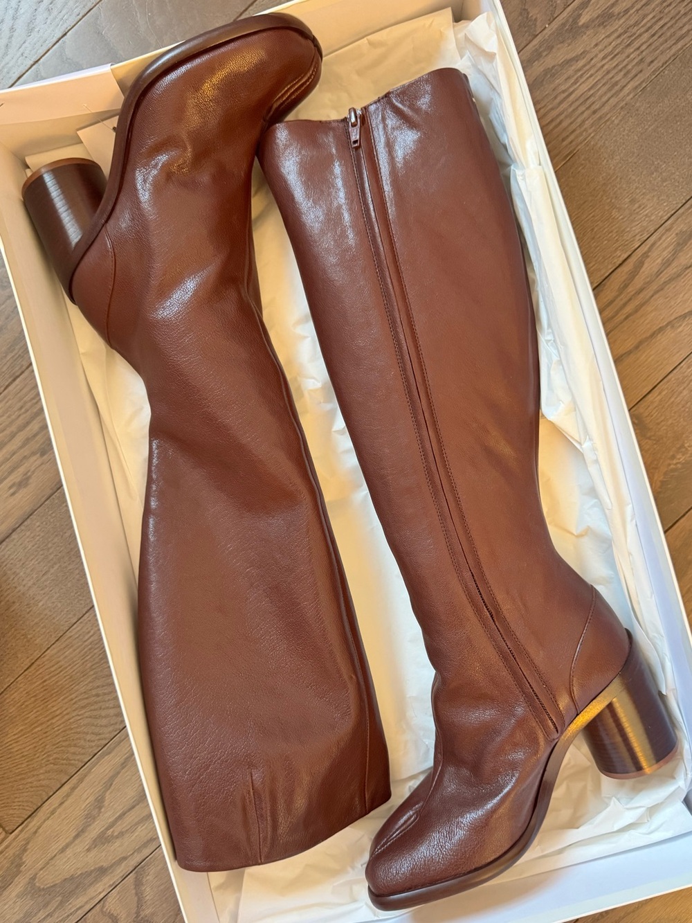 Maison Martin Margiela Chestnut Brown Leather Over-the-Knee Zip Boots